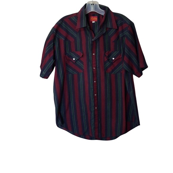 Ely Plains Shirt Mens Large Green Striped Western Pearl Snap Short Sleeve Casual - Picture 2 of 5
